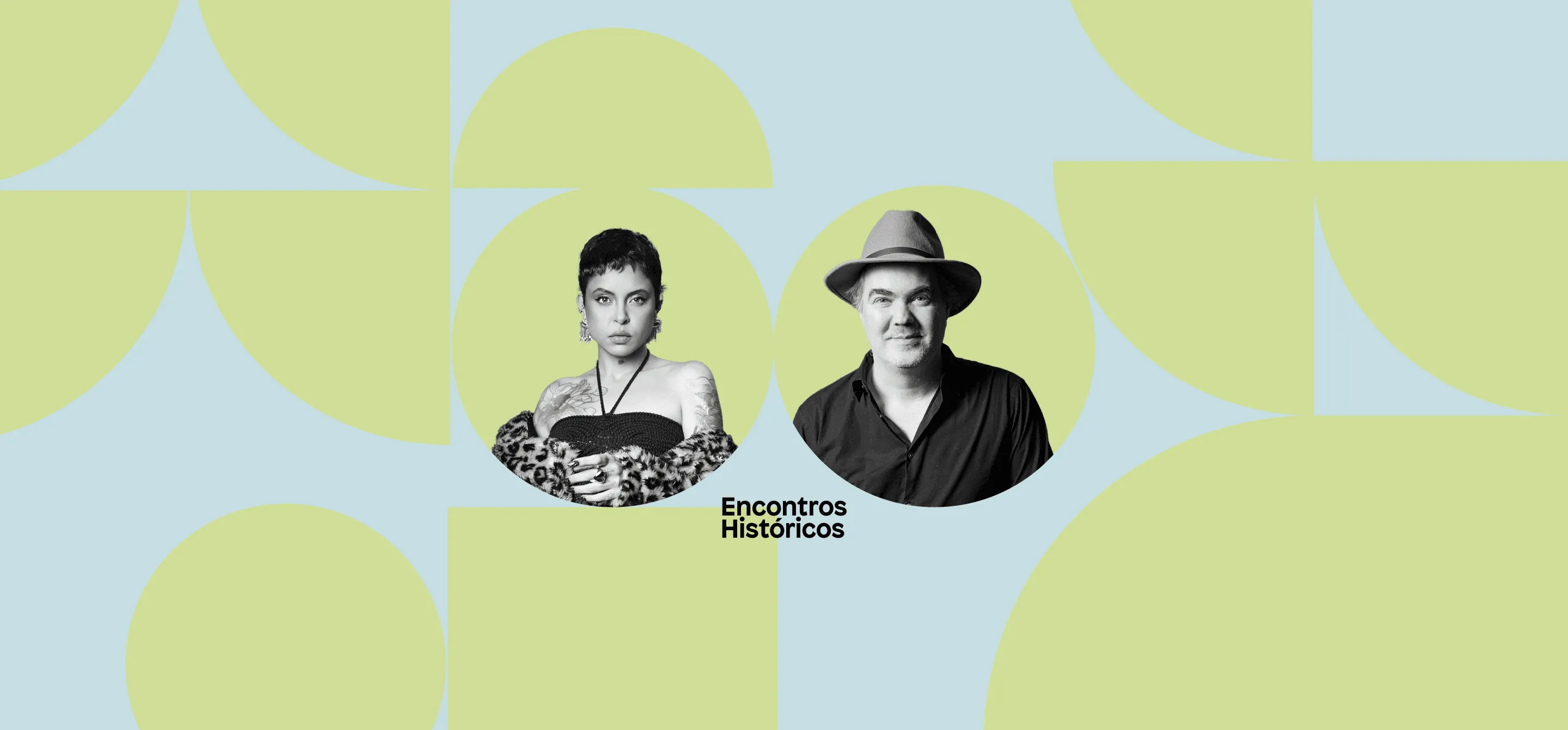 Imagem de divulgação com fotos de Kell Smith e Daniel Jobim. Formas geométricas verdes em fundo azul.