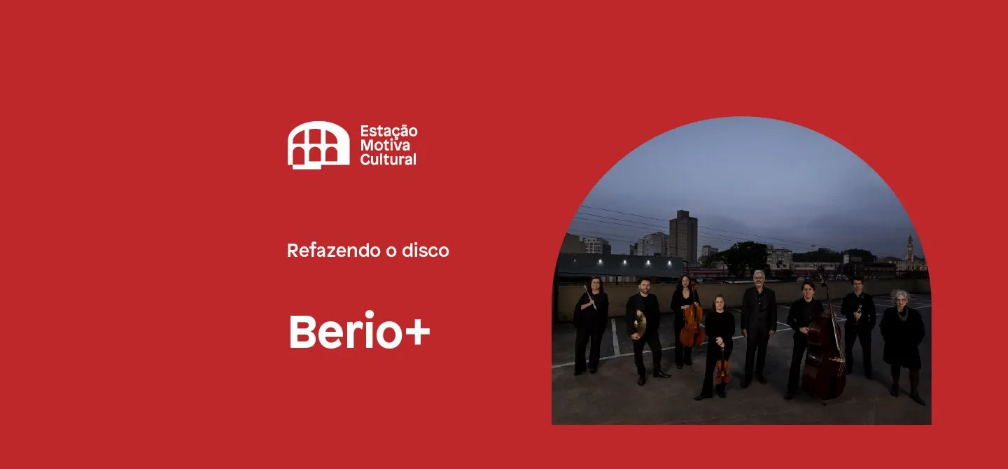 A imagem tem fundo vermelho e o testo Berio+ em branco